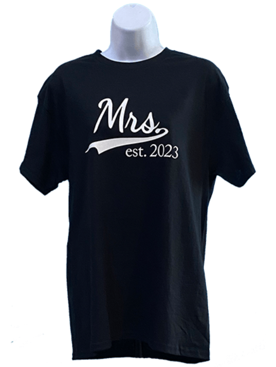 just married, newlyweds, bride and groom shirts