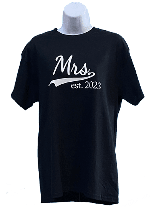just married, newlyweds, bride and groom shirts